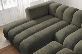 Canapé d’angle gauche et pouf Talia - Kaki - 4 places - En tissu bouclette