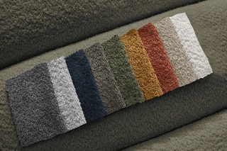 Canapé d’angle gauche et pouf Talia - Kaki - 4 places - En tissu bouclette