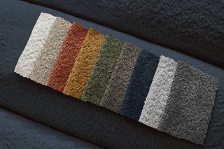 Canapé d’angle droit et pouf Talia - Bleu foncé - 4 places - En tissu bouclette