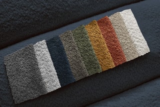 Canapé d’angle gauche et pouf Talia - Bleu foncé - 4 places - En tissu bouclette