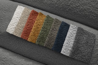 Canapé d'angle droit et pouf Talia - Gris foncé - 4 places - En tissu bouclette