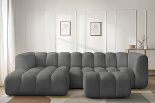 Canapé d'angle gauche et pouf Talia - Gris foncé - 4 places - En tissu bouclette