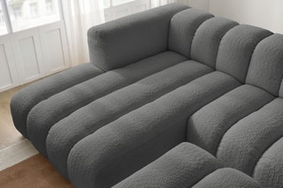 Canapé d'angle gauche et pouf Talia - Gris foncé - 4 places - En tissu bouclette