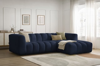 Canapé d’angle droit Talia - Bleu foncé - 3 places - En tissu chiné