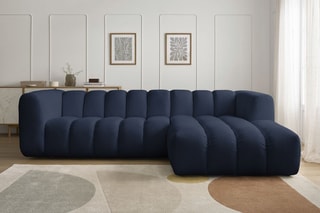 Canapé d’angle droit Talia - Bleu foncé - 3 places - En tissu chiné