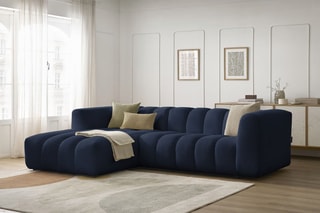 Canapé d’angle gauche Talia - Bleu foncé - 3 places - En tissu chiné
