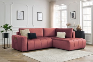 Canapé d’angle droit convertible Arsene - Orange - 3 places - En tissu velours - Couchage 204 x 135 cm