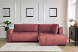 Canapé d’angle droit convertible Arsene - Orange - 3 places - En tissu velours - Couchage 204 x 135 cm