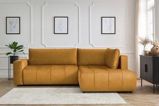 Canapé d’angle droit convertible Arsene - Jaune - 3 places - En tissu velours - Couchage 204 x 135 cm