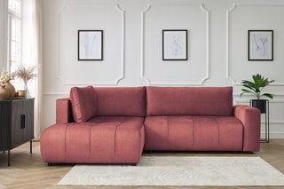 Canapé d’angle gauche convertible Arsene - Orange - 3 places - En tissu velours - Couchage 204 x 135 cm