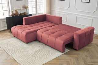 Canapé d’angle gauche convertible Arsene - Orange - 3 places - En tissu velours - Couchage 204 x 135 cm