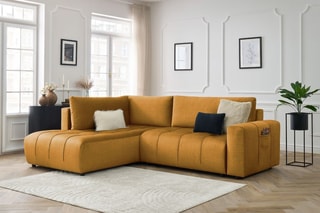 Canapé d’angle gauche convertible Arsene - Jaune - 3 places - En tissu velours - Couchage 204 x 135 cm