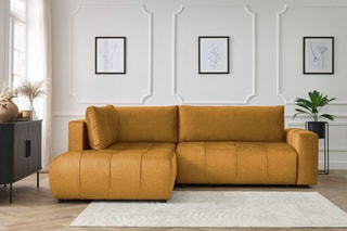 Canapé d’angle gauche convertible Arsene - Jaune - 3 places - En tissu velours - Couchage 204 x 135 cm