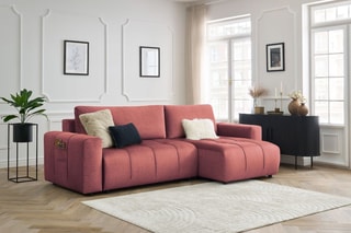 Canapé d'angle réversible convertible Arsène - Orange - 3 places - En tissu velours - Couchage 232 x 135 cm