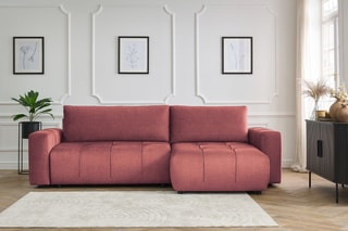 Canapé d'angle réversible convertible Arsène - Orange - 3 places - En tissu velours - Couchage 232 x 135 cm