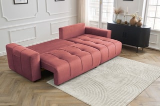 Canapé d'angle réversible convertible Arsène - Orange - 3 places - En tissu velours - Couchage 232 x 135 cm