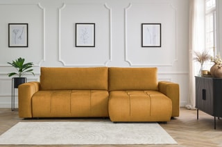 Canapé d'angle réversible convertible Arsène - Jaune - 3 places - En tissu velours - Couchage 232 x 135 cm
