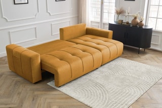 Canapé d'angle réversible convertible Arsène - Jaune - 3 places - En tissu velours - Couchage 232 x 135 cm