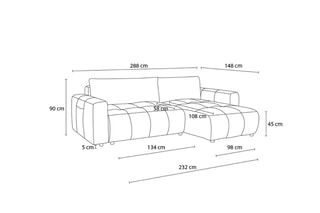 Canapé d'angle réversible convertible Arsène - Jaune - 3 places - En tissu velours - Couchage 232 x 135 cm