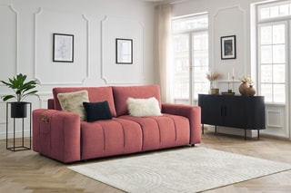Canapé droit convertible Arsène - Orange - 3 places - En tissu velours - Couchage 155 x 190 cm
