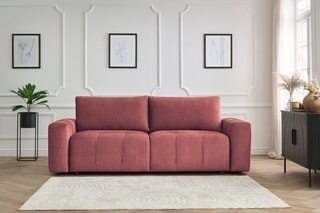 Canapé droit convertible Arsène - Orange - 3 places - En tissu velours - Couchage 155 x 190 cm