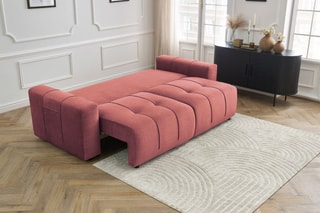 Canapé droit convertible Arsène - Orange - 3 places - En tissu velours - Couchage 155 x 190 cm