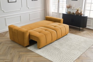Canapé droit convertible Arsène - Jaune - 3 places - En tissu velours