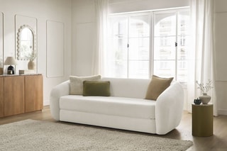 Canapé droit convertible Neyo - Beige - 3 places - En tissu - Couchage 180 x 120 cm