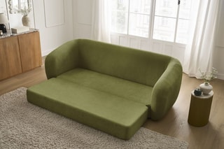 Canapé droit convertible Neyo - Kaki - 3 places - En tissu - Couchage 180 x 120 cm
