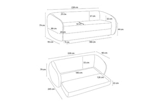 Canapé droit convertible Neyo - Kaki - 3 places - En tissu - Couchage 180 x 120 cm