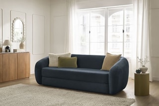 Canapé droit convertible Neyo - Bleu foncé - 3 places - En tissu - Couchage 180 x 120 cm