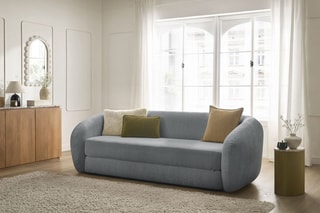 Canapé droit convertible Neyo - Gris foncé - 3 places - En tissu texturé - Couchage 180 x 120 cm