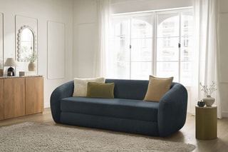 Canapé droit convertible Neyo - Bleu foncé - 3 places - En tissu texturé - Couchage 180 x 120 cm
