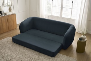 Canapé droit convertible Neyo - Bleu foncé - 3 places - En tissu texturé - Couchage 180 x 120 cm