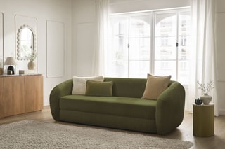 Canapé droit convertible Neyo - Kaki - 3 places - En tissu texturé - Couchage 180 x 120 cm