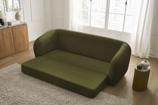 Canapé droit convertible Neyo - Kaki - 3 places - En tissu texturé - Couchage 180 x 120 cm
