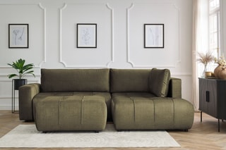 Canapé d'angle droit convertible avec pouf Arsene - Vert - Couchage 135 x 228 cm