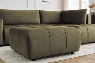 Canapé d'angle droit convertible avec pouf Arsene - Vert - Couchage 135 x 228 cm