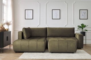 Canapé d'angle gauche convertible avec pouf Arsene - Vert - Couchage 135 x 228 cm