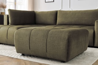 Canapé d'angle gauche convertible avec pouf Arsene - Vert - Couchage 135 x 228 cm
