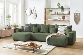 Canapé d'angle gauche panoramique convertible Envy - Kaki - Couchage 330 x 139 cm