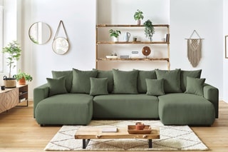 Canapé d'angle gauche panoramique convertible Envy - Kaki - Couchage 330 x 139 cm