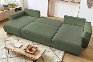 Canapé d'angle gauche panoramique convertible Envy - Kaki - Couchage 330 x 139 cm