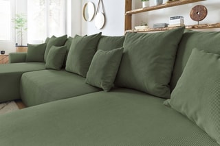 Canapé d'angle gauche panoramique convertible Envy - Kaki - Couchage 330 x 139 cm