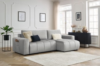Canapé d'angle droit réversible convertible Arsène - Gris clair - Couchage 232 x 135 cm