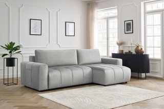 Canapé d'angle droit réversible convertible Arsène - Gris clair - Couchage 232 x 135 cm