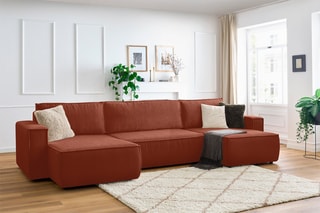 Canapé panoramique convertible Nihad - 
Orange - Couchage 328 x 139 cm
