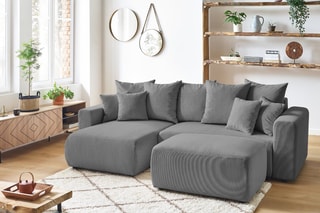 Canapé d'angle réversible convertible et pouf Envy - Gris - Couchage 231 x 130 cm