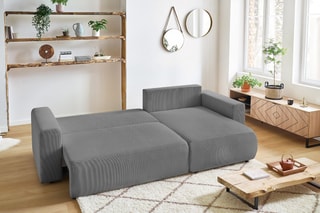 Canapé d'angle réversible convertible et pouf Envy - Gris - Couchage 231 x 130 cm