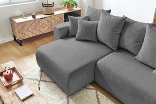 Canapé d'angle réversible convertible et pouf Envy - Gris - Couchage 231 x 130 cm
